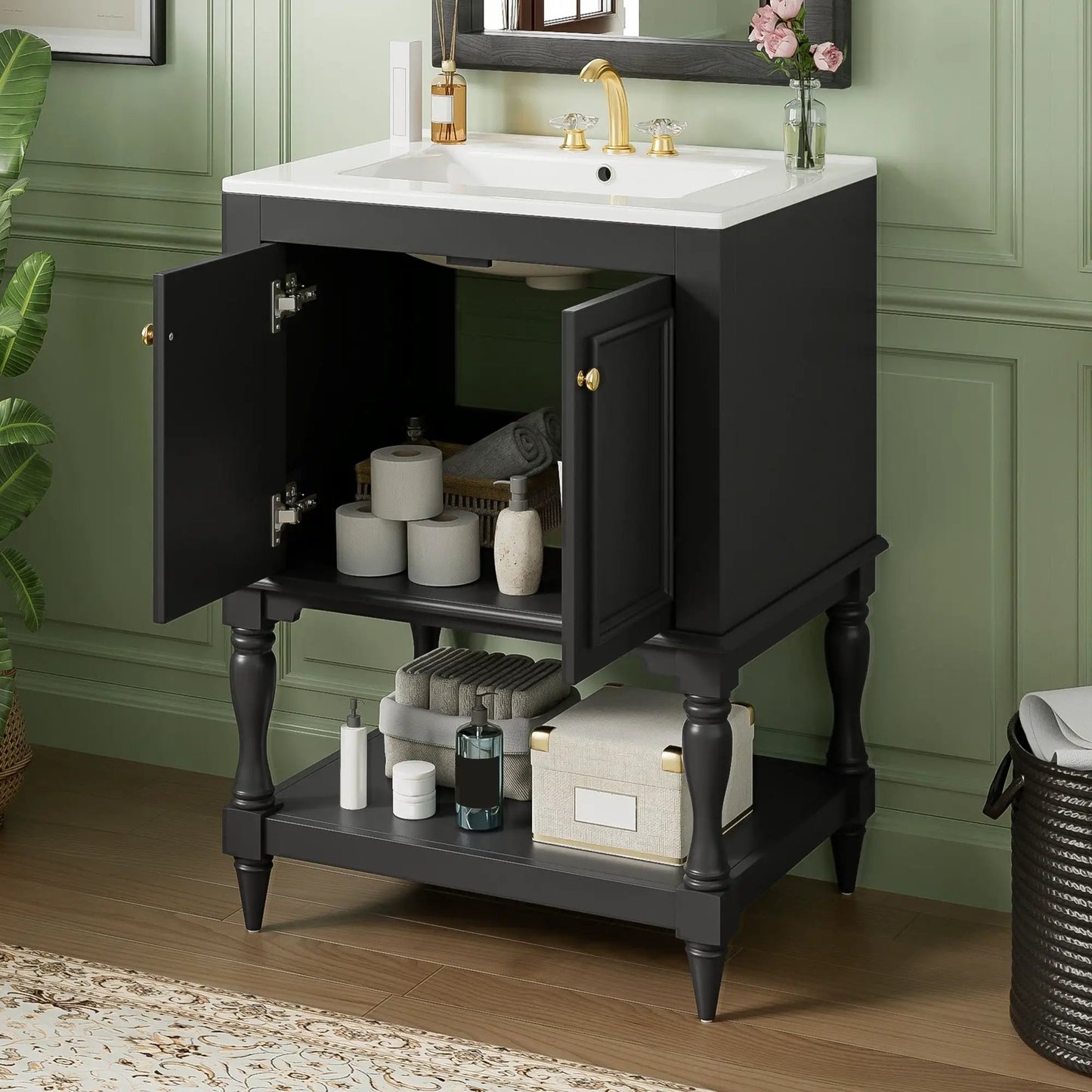 Modern Bathroom Vanity With Sink Open Shelf