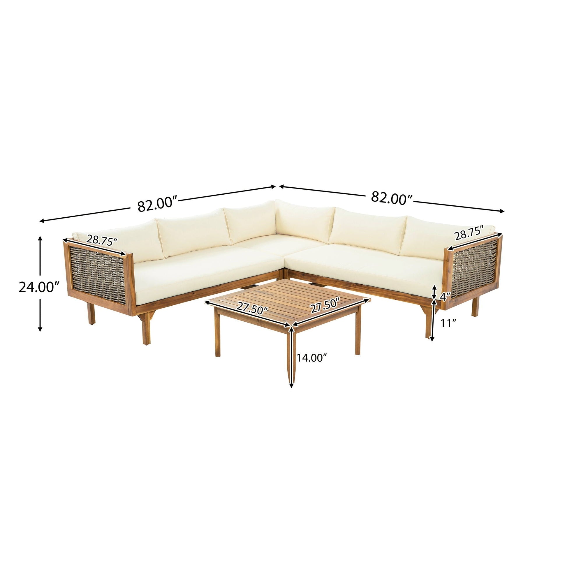 Outdoor Sectional Sofa Set With Waterproof Cushions, beige cushions and wood frame, 2-piece on Tampa Home & Garden Store