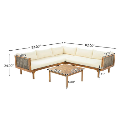 Outdoor Sectional Sofa Set With Waterproof Cushions, beige cushions and wood frame, 2-piece on Tampa Home & Garden Store