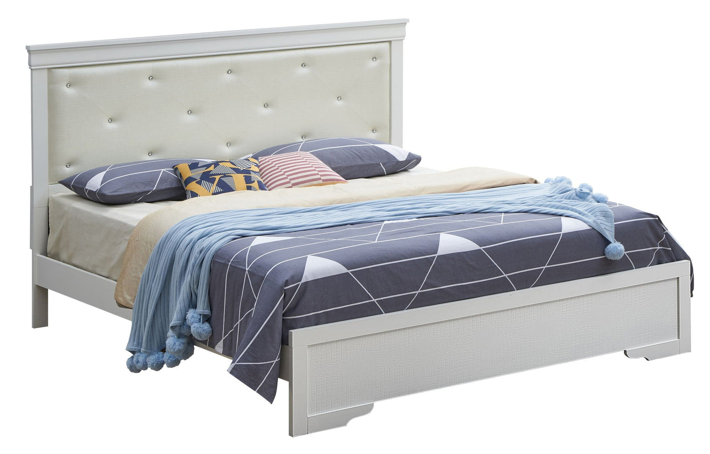 Transitional Tufted Bed and Textured Footboard