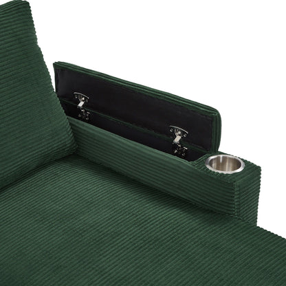 U-shaped sleeper sectional by HouseOfZazla in green corduroy with chaise and cup holder on Tampa Home & Garden Store