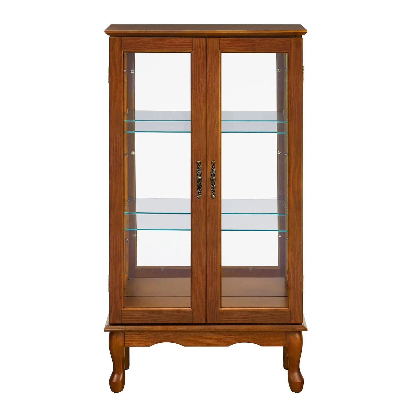 Curio cabinet with glass doors, 3-tier display, adjustable shelves, mirrored back on Tampa Home & Garden Store