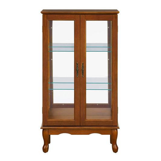 Curio cabinet with glass doors, 3-tier display, adjustable shelves, mirrored back on Tampa Home & Garden Store