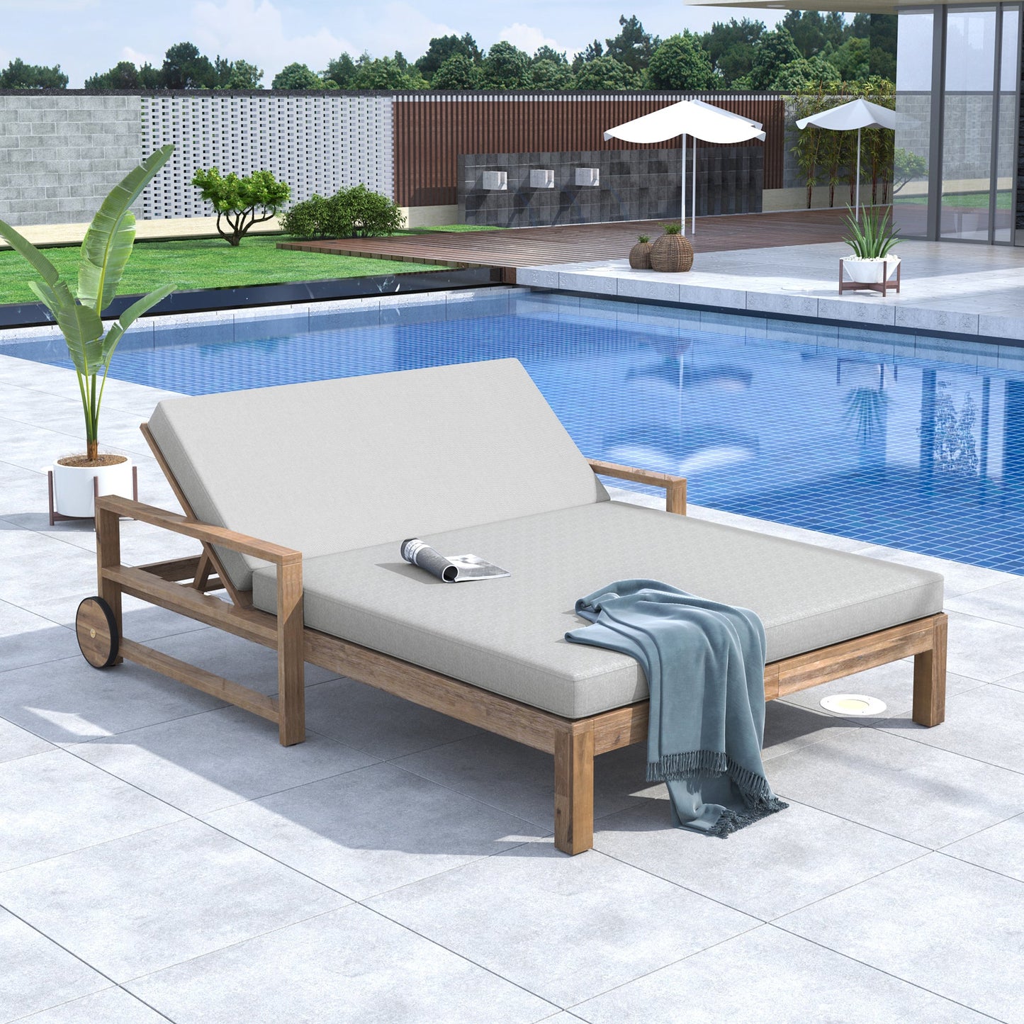 Farmhouse Wooden Outdoor Sunbed and Bench