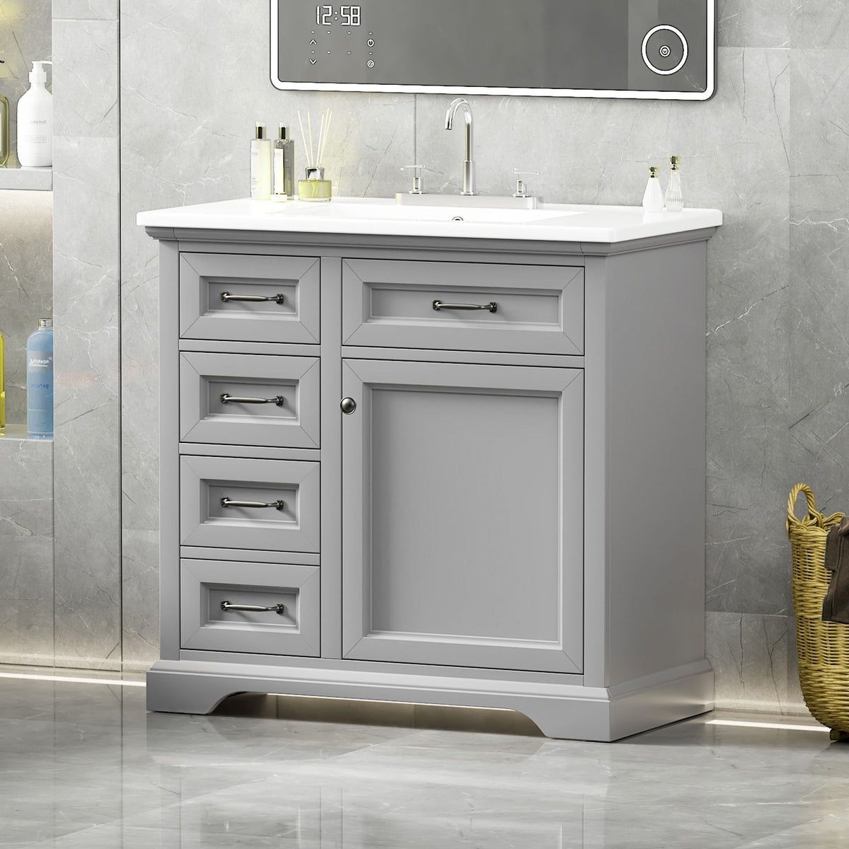 36in bathroom vanity with sink by HouseOfZazla, gray finish, chrome hardware, soft-close drawers on Tampa Home & Garden Store