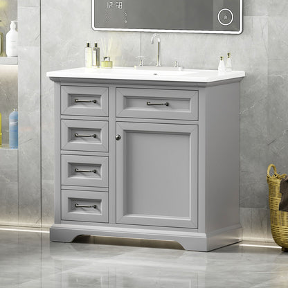 36in bathroom vanity with sink by HouseOfZazla, gray finish, chrome hardware, soft-close drawers on Tampa Home & Garden Store