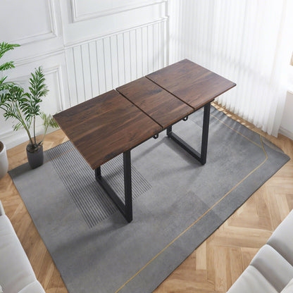 Square Extendable Dining Table With Metal Legs dark wood top, black metal legs HouseOfZazla on Tampa Home & Garden Store