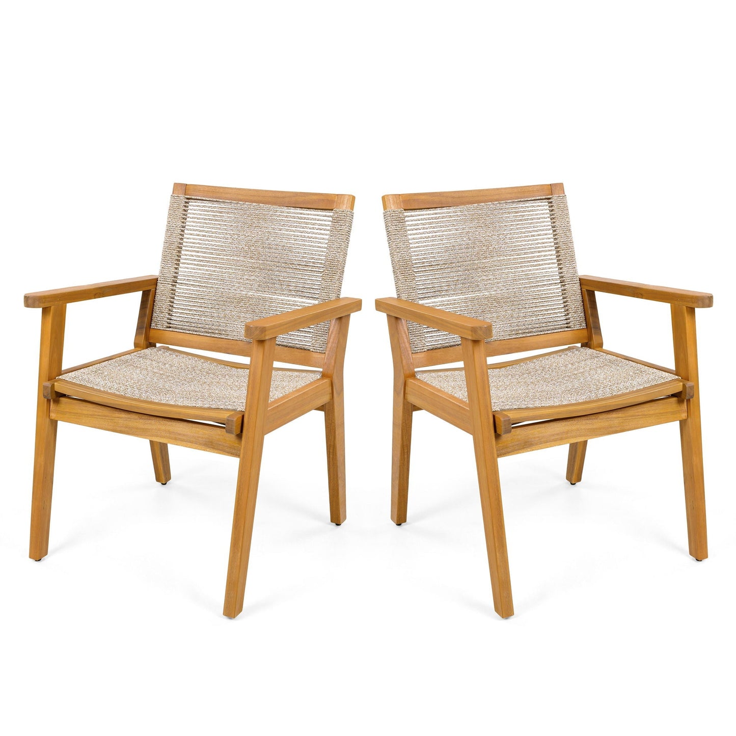 Outdoor rope dining chairs set of 2 with wooden frames and beige rope seating HouseOfZazla on Tampa Home & Garden Store