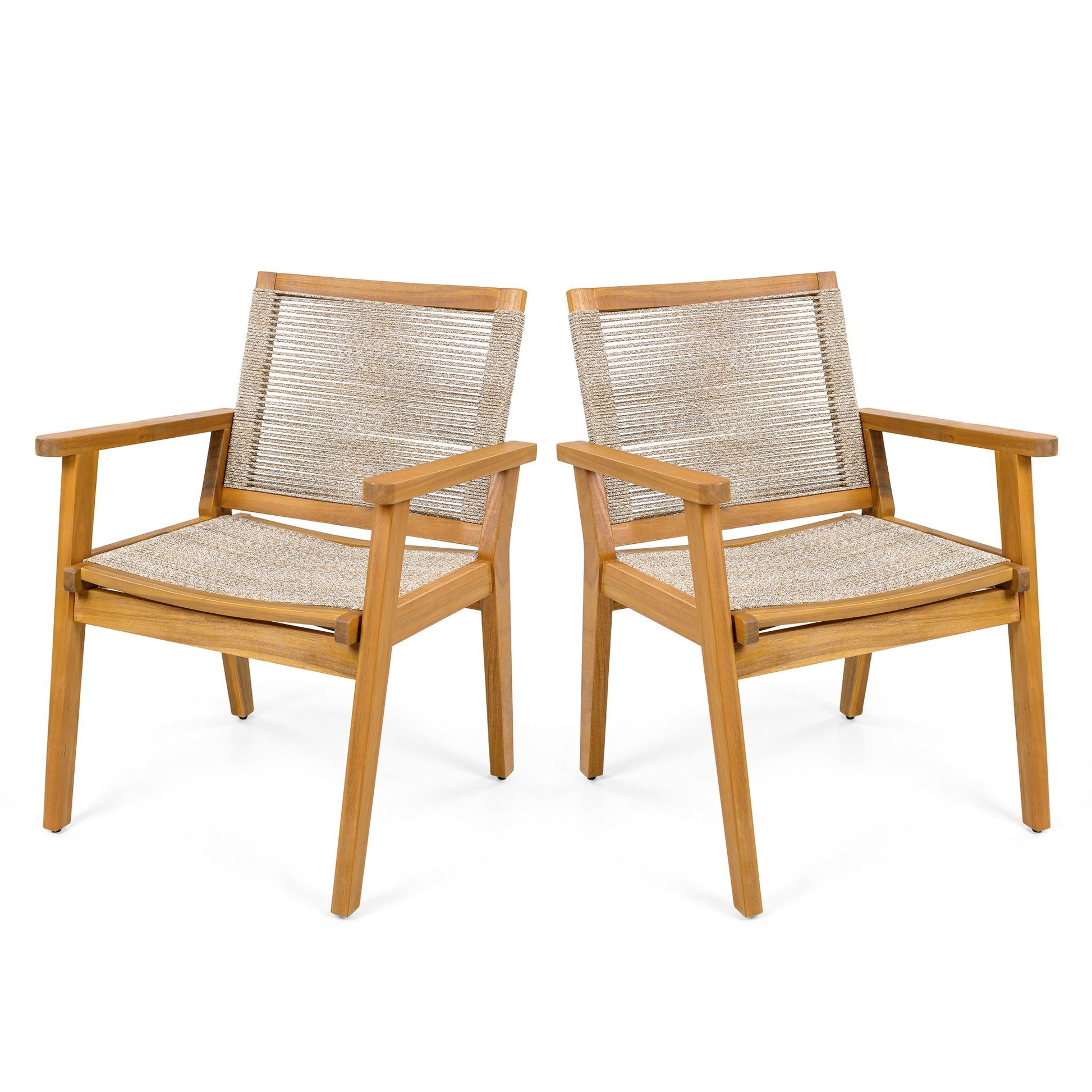 Outdoor rope dining chairs set of 2 with wooden frames and beige rope seating HouseOfZazla on Tampa Home & Garden Store