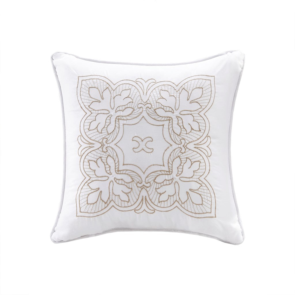 6 Piece Reversible Scalloped Edge Daybed Cover Set pillow white with gold embroidery on Tampa Home & Garden Store