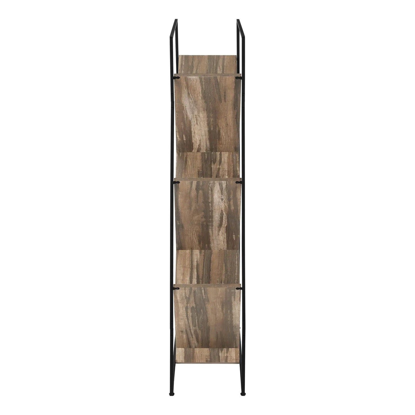 3-tier etagere bookshelf with black metal frame and rustic wood panels on Tampa Home & Garden Store