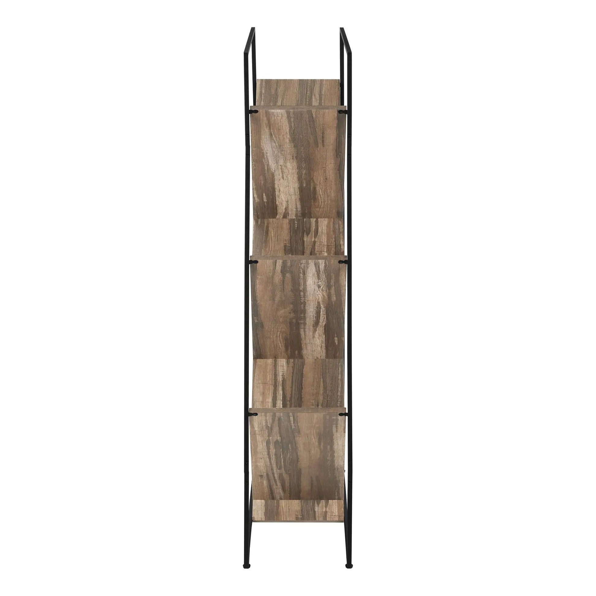 3-tier etagere bookshelf with black metal frame and rustic wood panels on Tampa Home & Garden Store