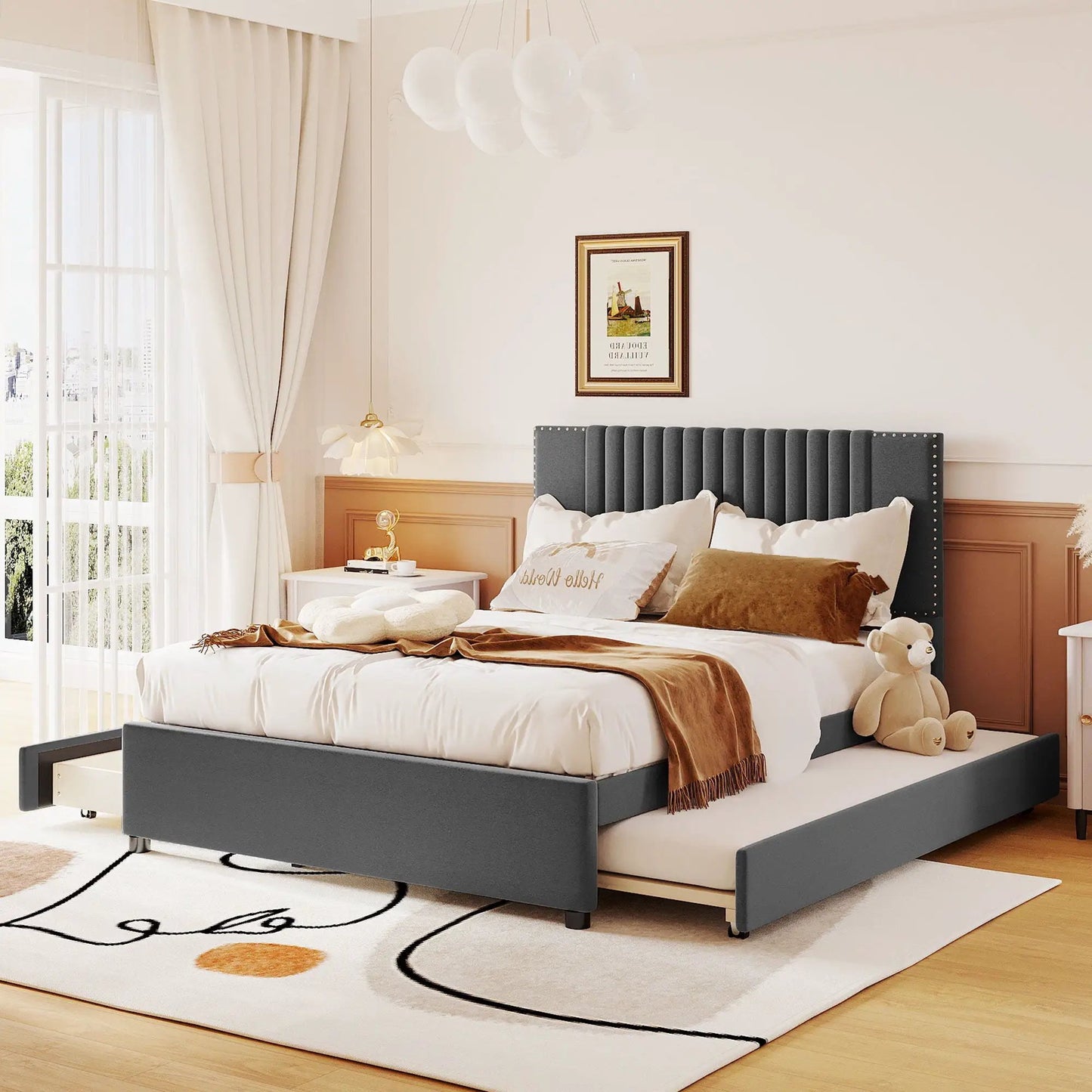 Upholstered Platform Bed With Drawers Headboard