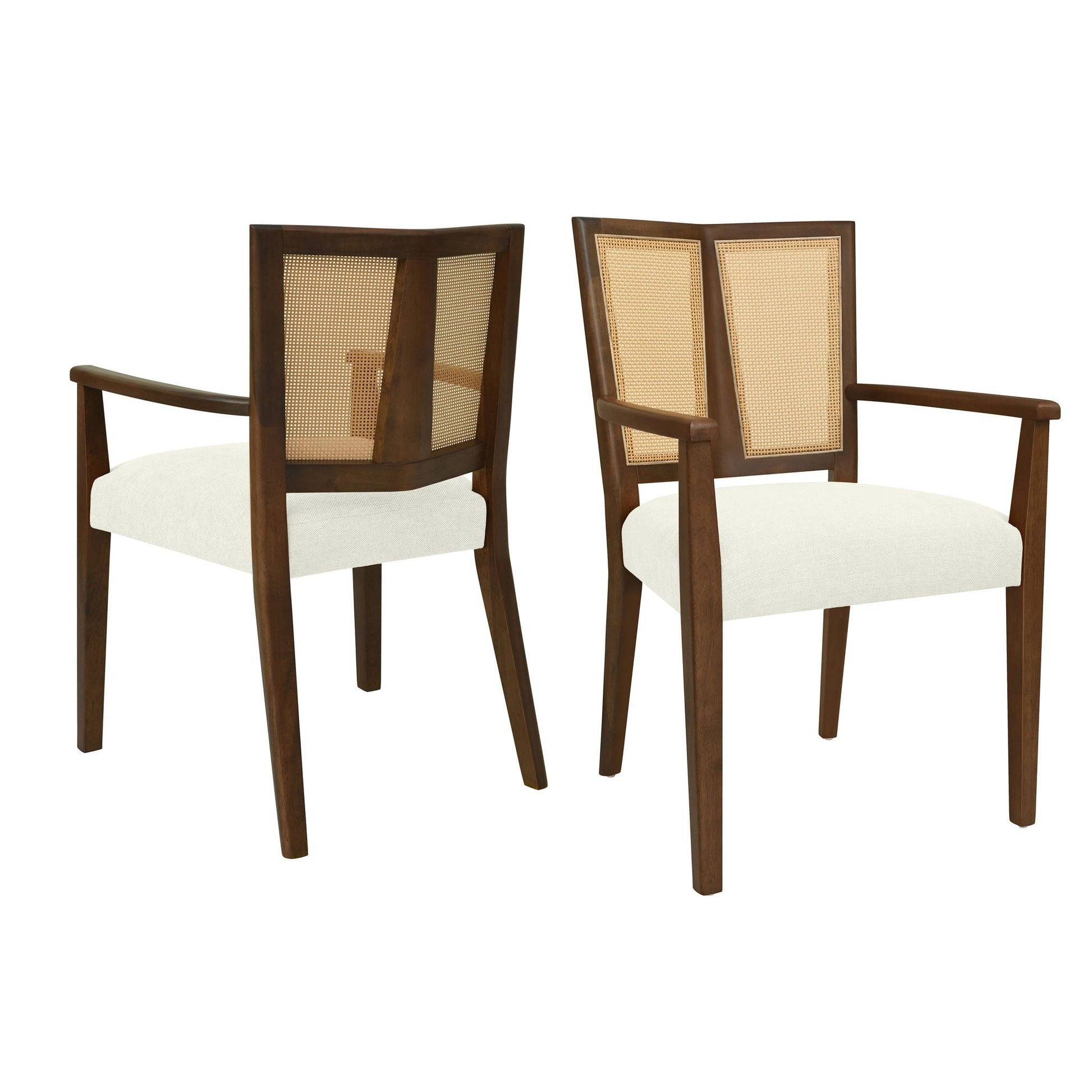 HouseOfZazla Mid Century Modern Arm Dining Chairs With Rattan Backrest in dark wood 2-pack on Tampa Home & Garden Store