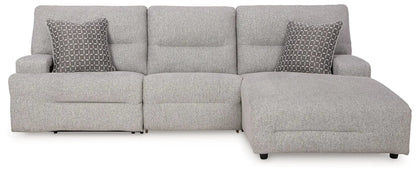 Acklen Place reclining sectional in light gray fabric with two geometric pillows; right chaise by Unique Piece Furniture on Tampa Home & Garden Store