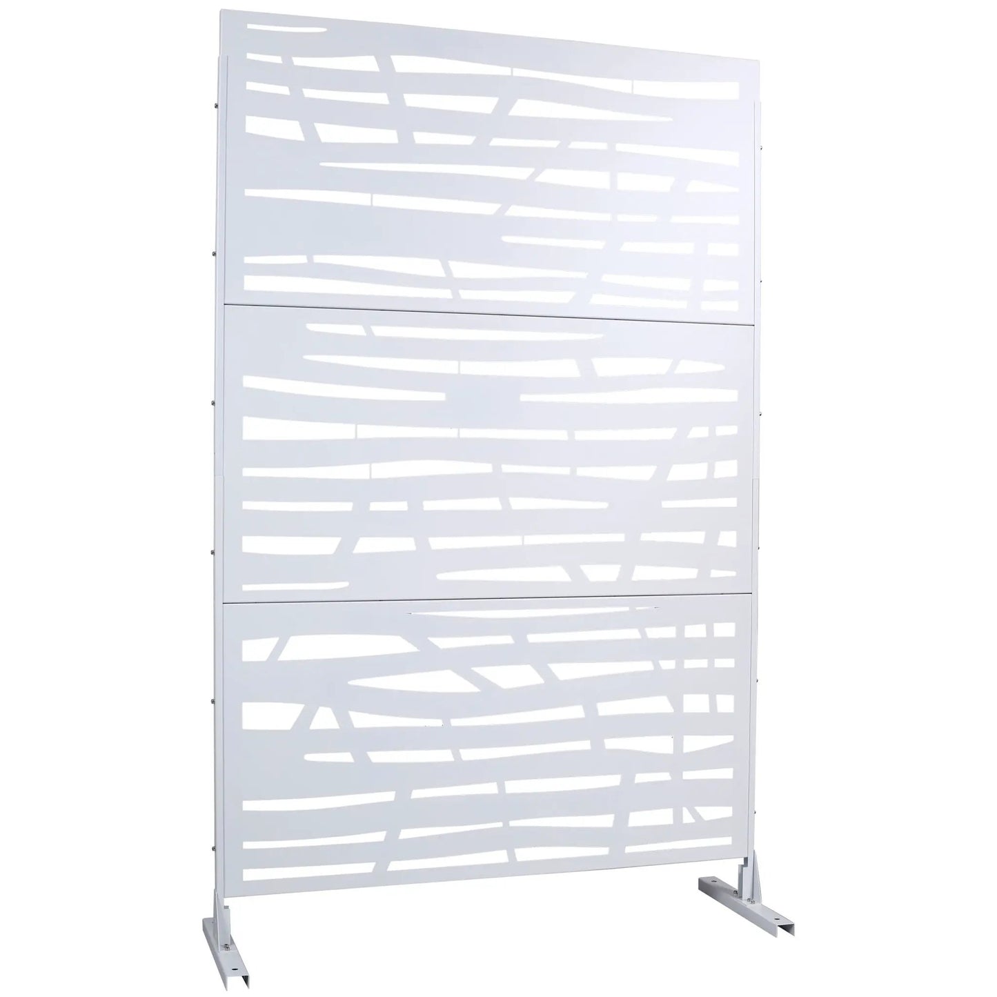 White metal privacy screen with slatted panels for outdoor and indoor use on Tampa Home & Garden Store