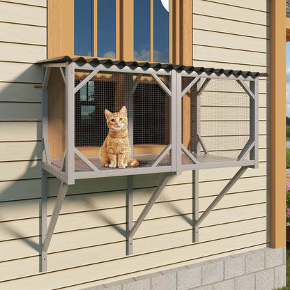 Cat Window Box cage in gray metal with mesh sides by HouseOfZazla on Tampa Home & Garden Store