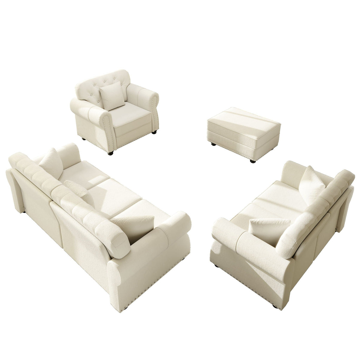 Upholstered Sofa Set with Nailhead and Pillows