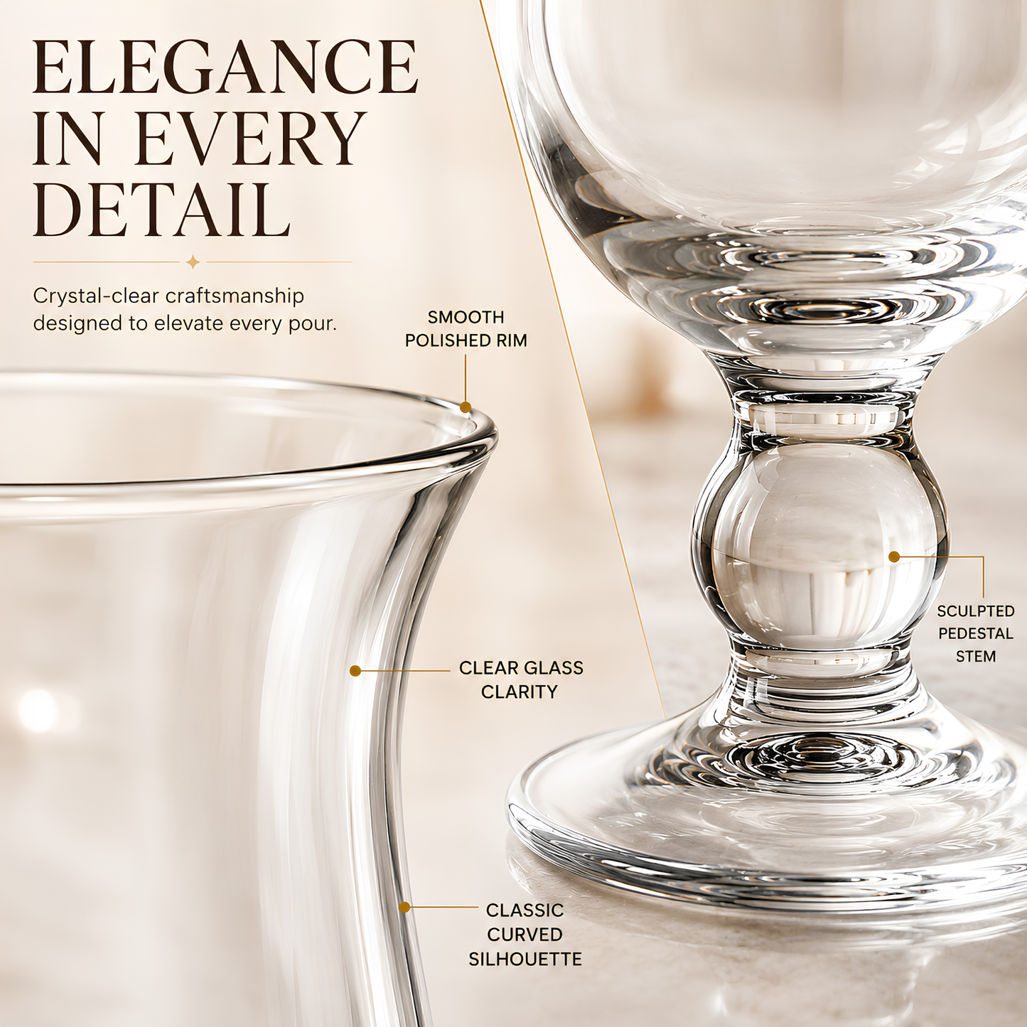 Set of 6 Tall Hurricane Glasses for Home and Bar