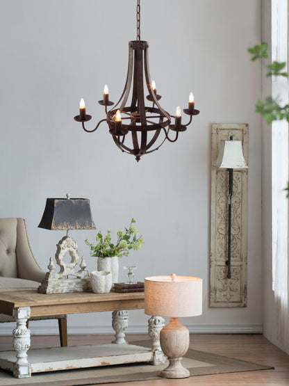 Antique 6 Light Black Iron Chandelier for Home