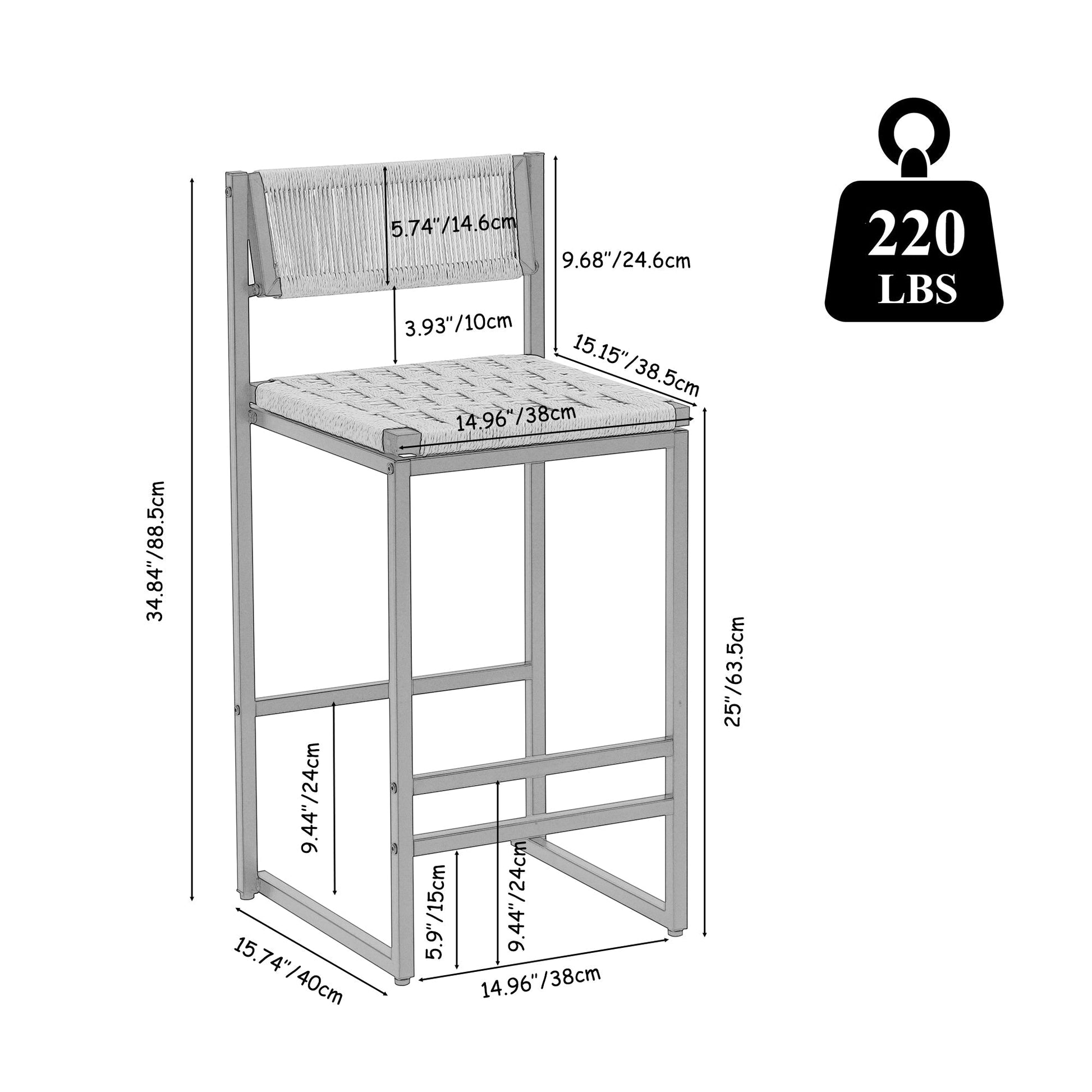 Kitchen bar stools with footrest, set of 2 in paper rope weave, metal frame, HouseOfZazla on Tampa Home & Garden Store