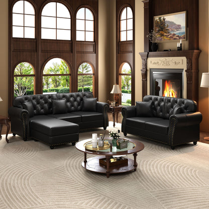 Upholstered Sofa with Nailhead and Ottoman