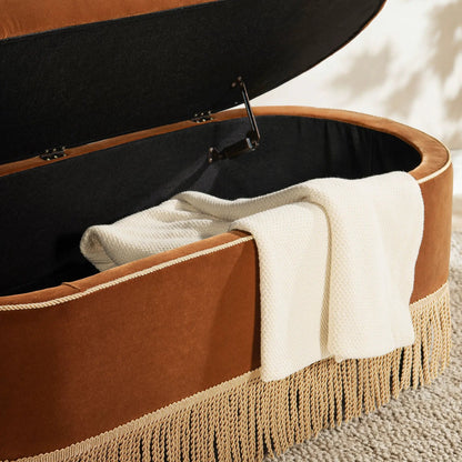 Melinda Oval Tufted Bullion Fringe Storage Bench