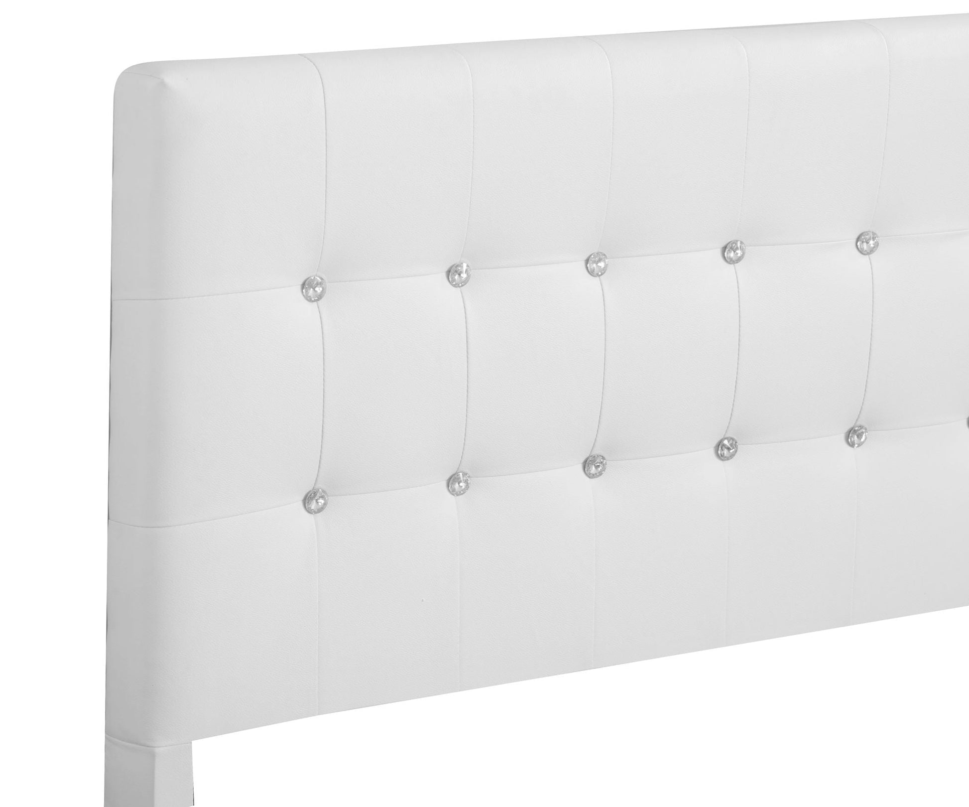 Stylish Transitional Bed headboard white faux leather, tufted panels with crystal buttons on Tampa Home & Garden Store
