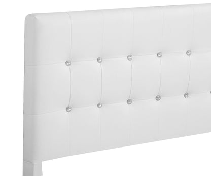 Stylish Transitional Bed headboard white faux leather, tufted panels with crystal buttons on Tampa Home & Garden Store