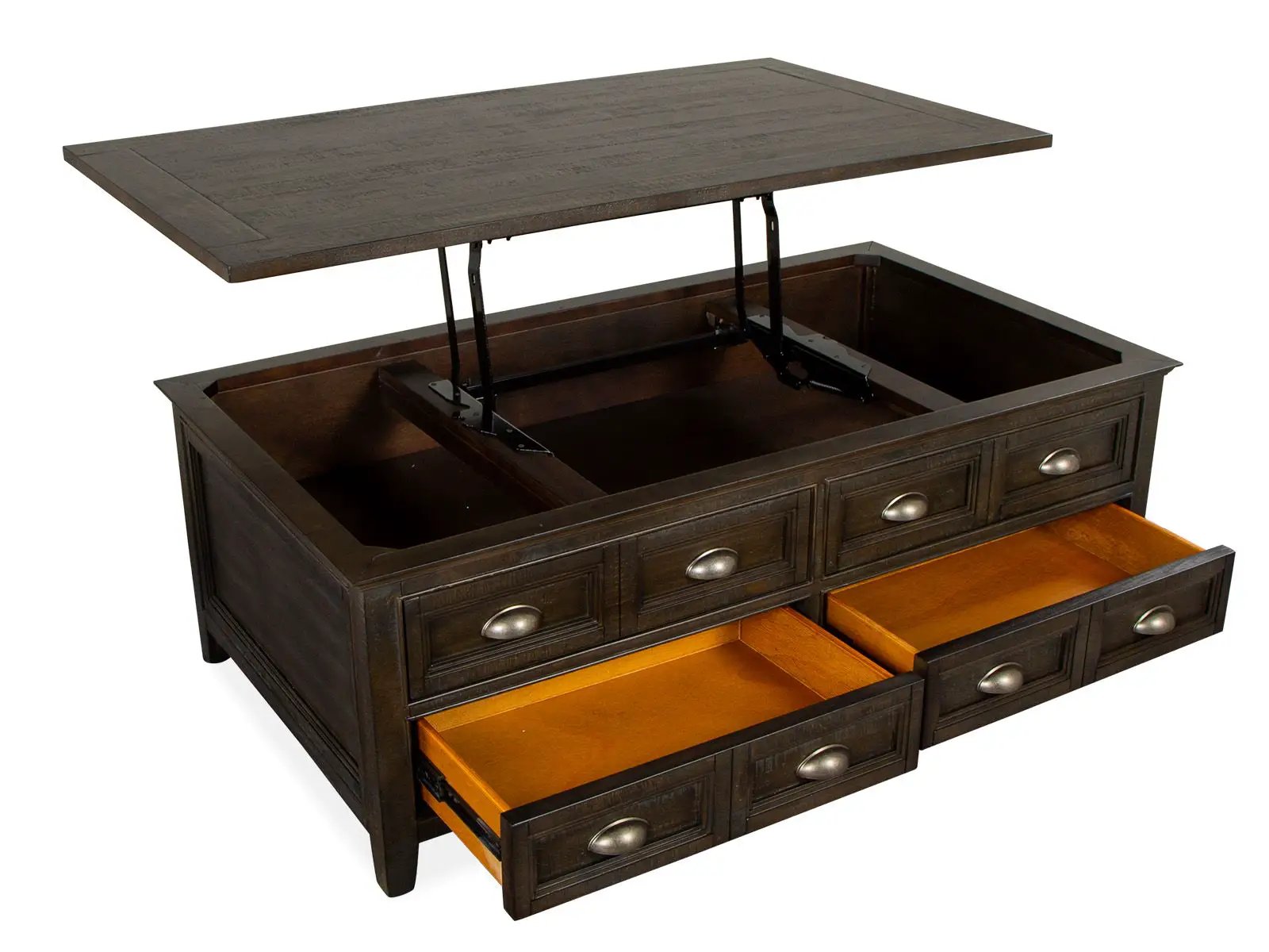 Westley Falls lift-top storage cocktail table graphite with front drawers on Tampa Home & Garden Store