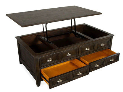 Westley Falls lift-top storage cocktail table graphite with front drawers on Tampa Home & Garden Store