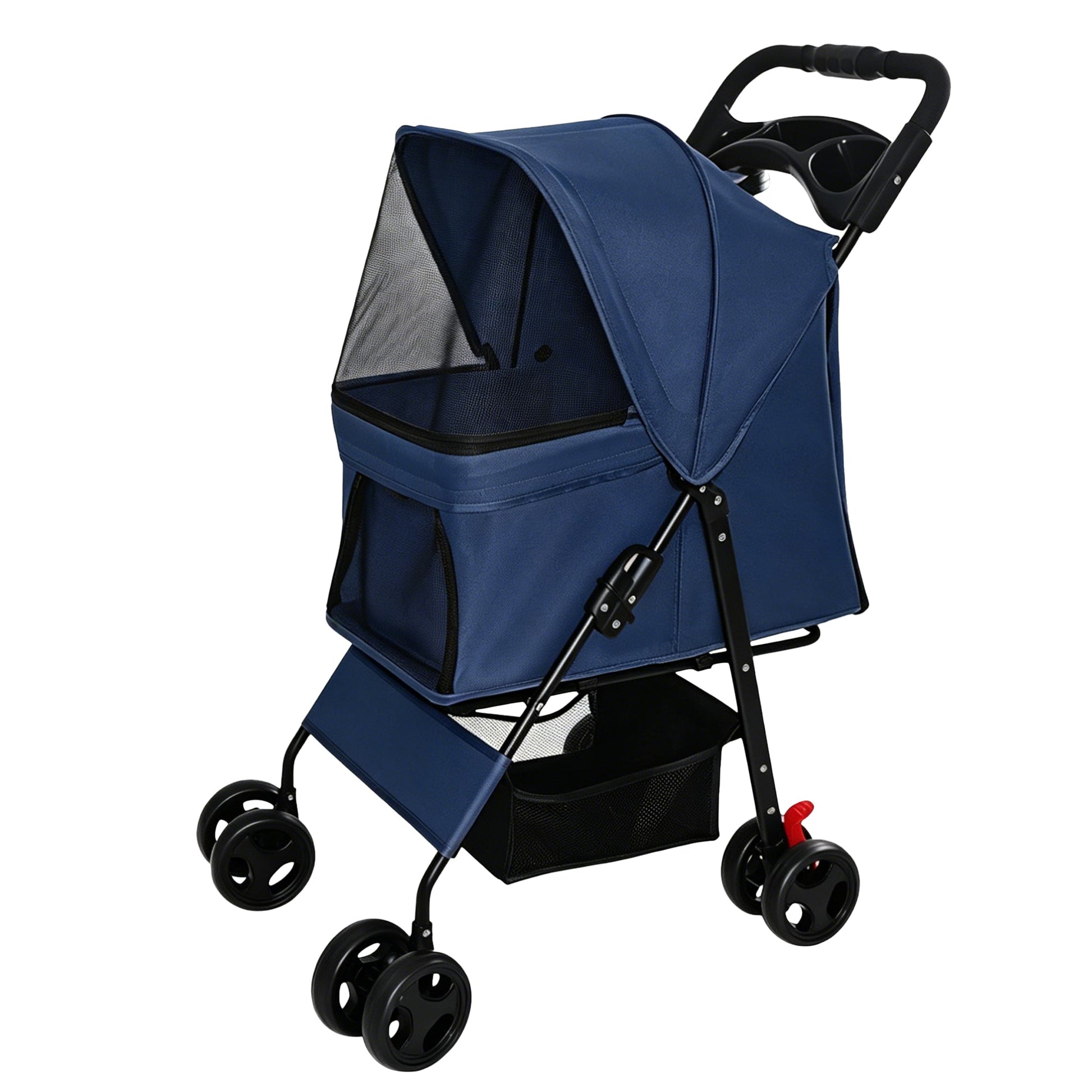 Foldable Pet Stroller blue for small dogs and cats under 28 lbs with mesh canopy 4-wheel frame on Tampa Home & Garden Store