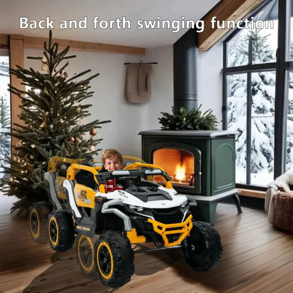 12V Kids Electric Ride-On Trenchers truck in yellow/white with remote control and suspension on Tampa Home & Garden Store