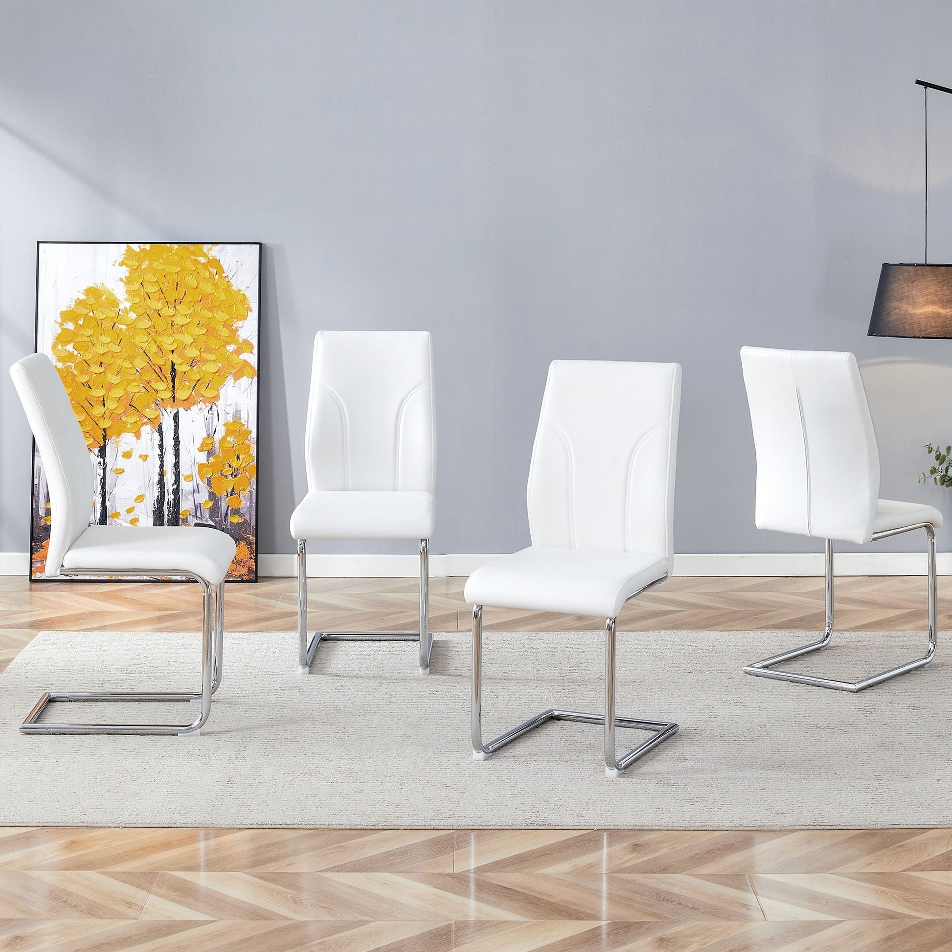 Modern dining chairs by HouseOfZazla, white high-back with chrome cantilever legs set on Tampa Home & Garden Store