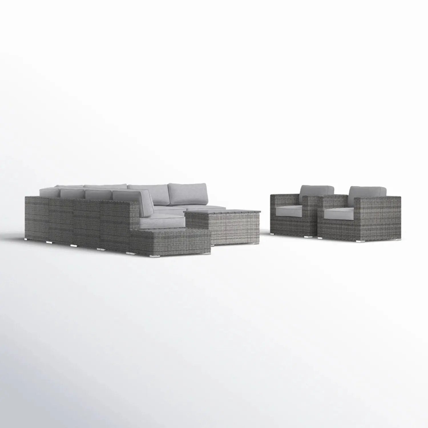 Wicker sectional seating group with cushions, 4-piece outdoor set including coffee table in gray on Tampa Home & Garden Store