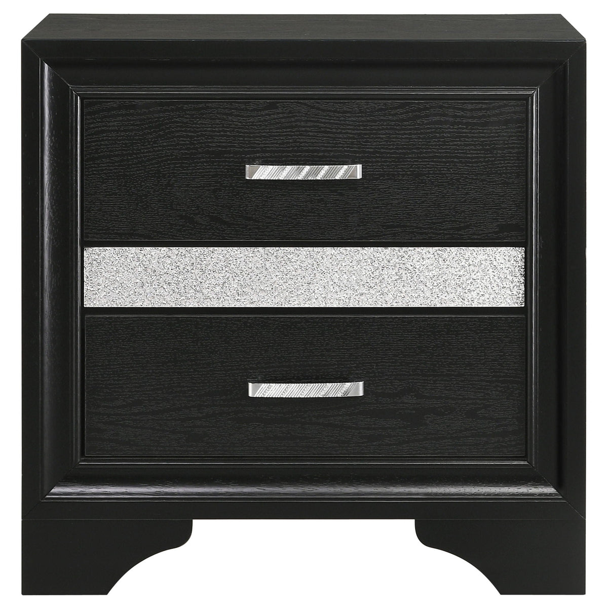 Annie 4-Piece Bedroom Set black wood nightstand with silver bar pull HouseOfZazla on Tampa Home & Garden Store