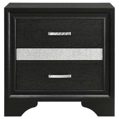 Annie 4-Piece Bedroom Set black wood nightstand with silver bar pull HouseOfZazla on Tampa Home & Garden Store