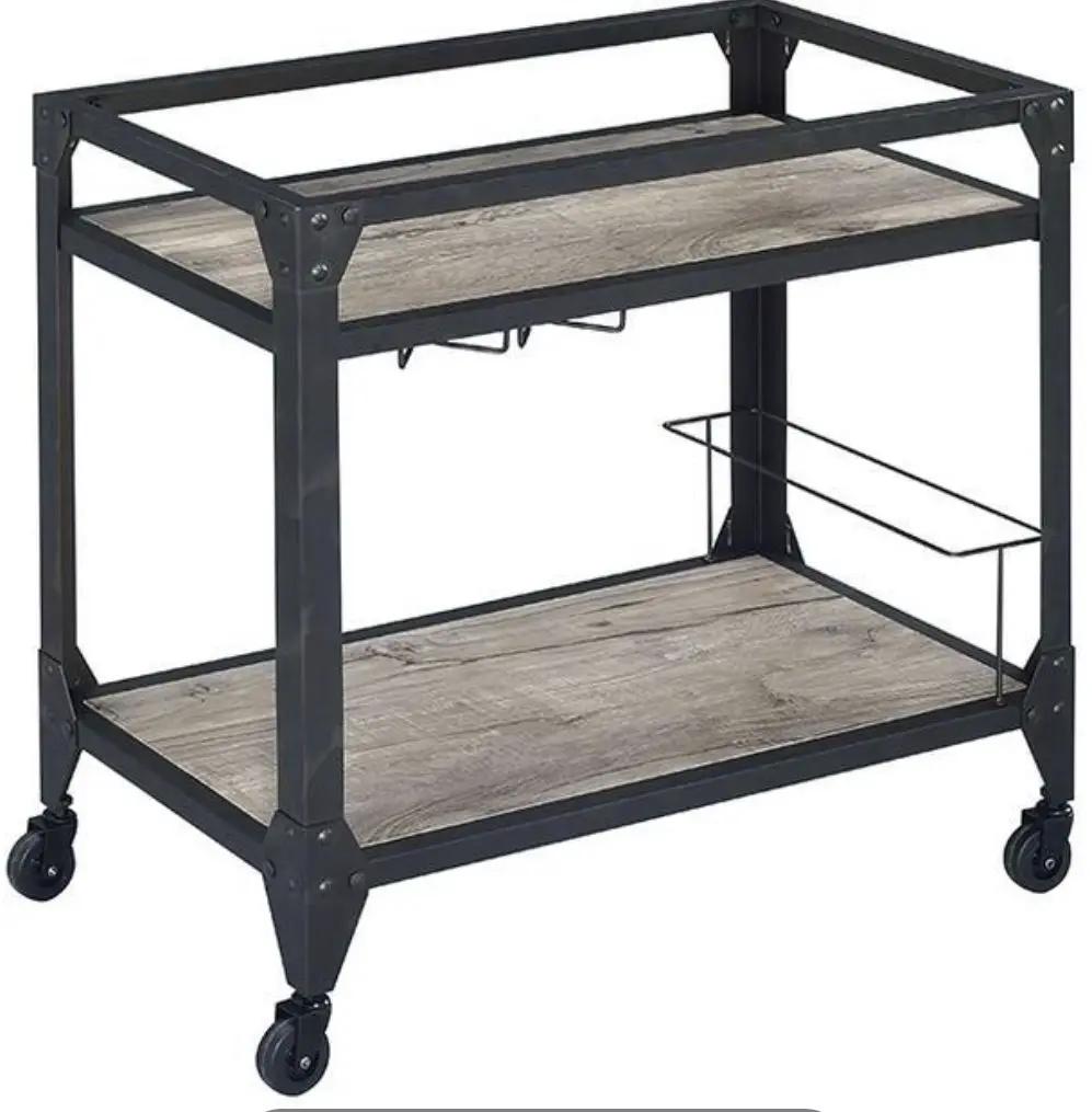 Jorgensen serving cart, rustic oak shelves with charcoal steel frame on wheels on Tampa Home & Garden Store