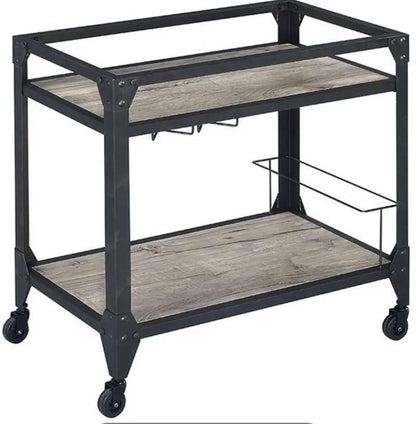 Jorgensen serving cart, rustic oak shelves with charcoal steel frame on wheels on Tampa Home & Garden Store