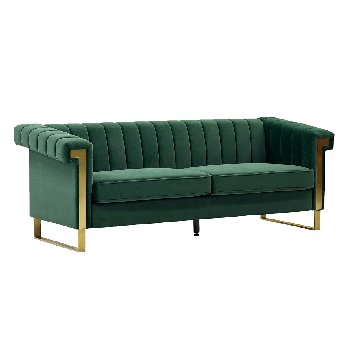 FX-P81B-RG 834-14 velvet sofa in emerald green with gold metal accents on Tampa Home & Garden Store