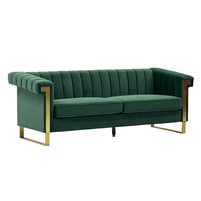 FX-P81B-RG 834-14 velvet sofa in emerald green with gold metal accents on Tampa Home & Garden Store