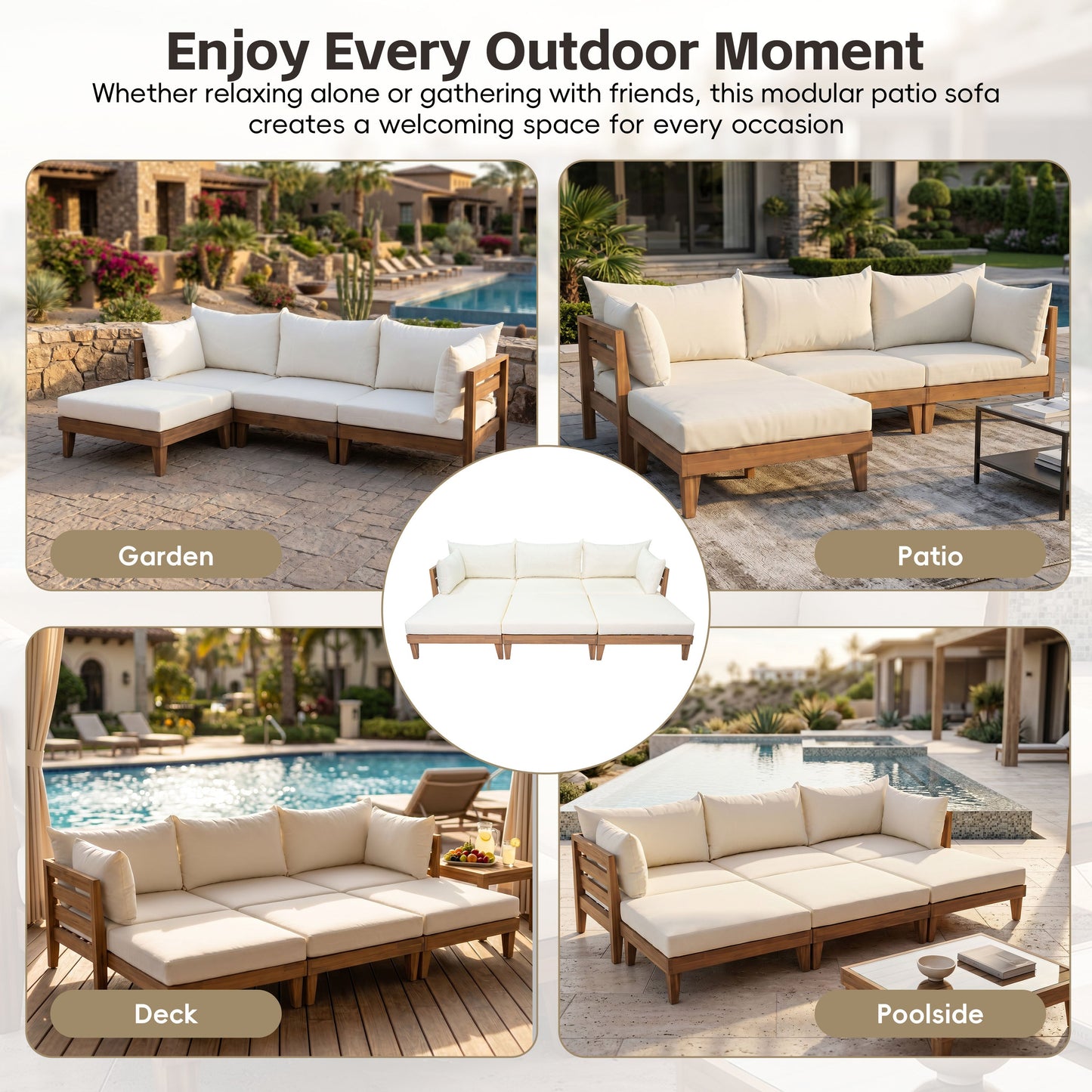 Topmax 6 Piece Acacia Wood Patio Sofa Set