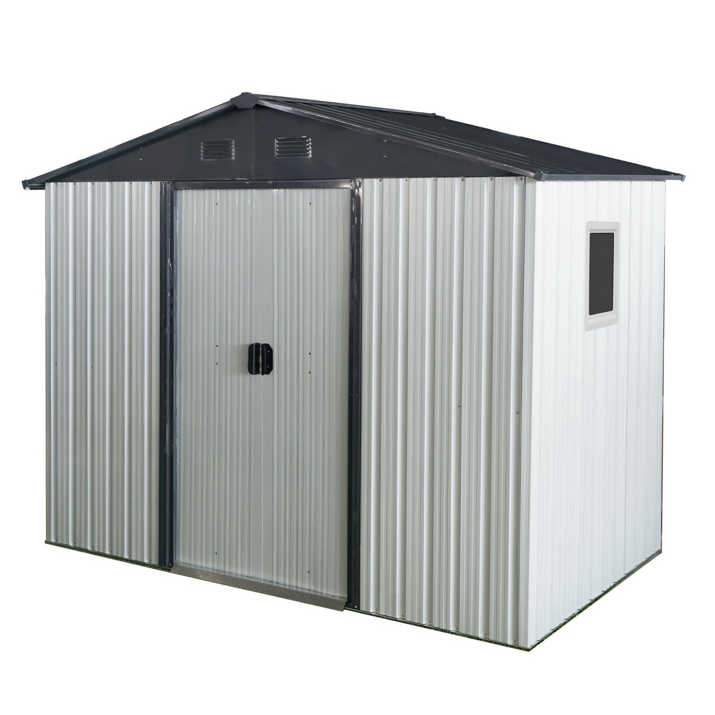 8 Ft Metal Shed With a Window and Sliding Doors
