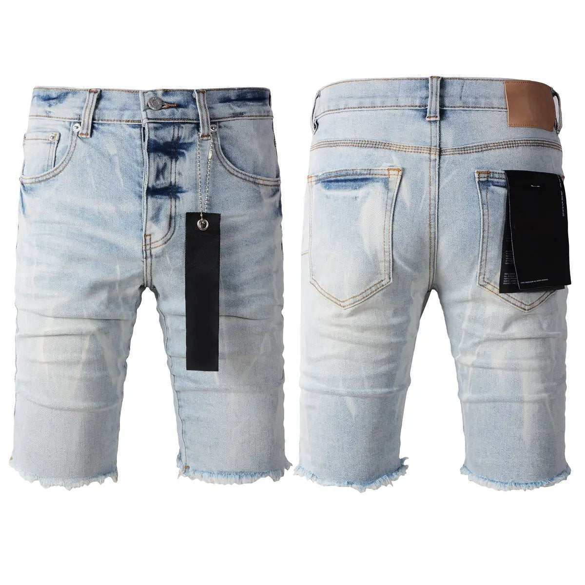 Personal Leisure washed light denim shorts FLIPSTYLEZLLC light blue with frayed hems and visible black tag on Tampa Home & Garden Store