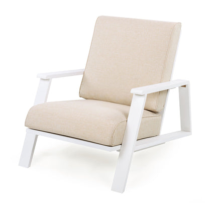 Outdoor Patio Lounge Chair beige fabric cushion on white frame by HouseOfZazla on Tampa Home & Garden Store