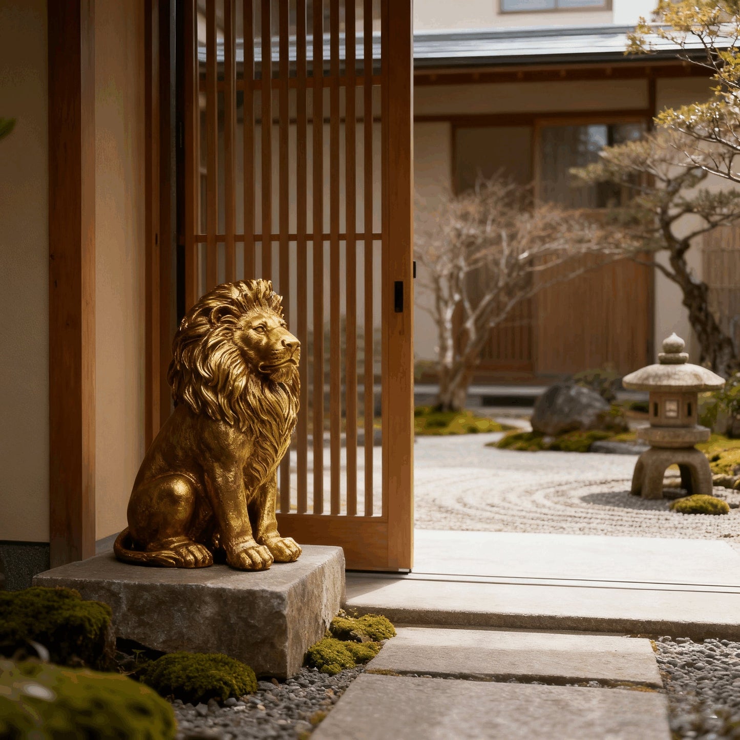 Garden lion statue, 24in resin outdoor sculpture in bronze-gold finish by HouseOfZazla on Tampa Home & Garden Store