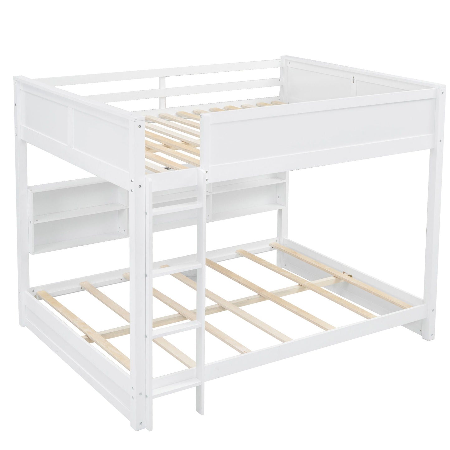 Bunk bed with storage cabinets and USB ports, white frame, shelves and ladder HouseOfZazla on Tampa Home & Garden Store