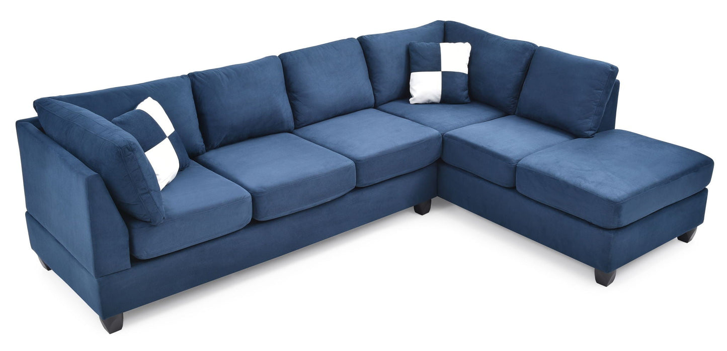 Malone Comfort Sectional blue fabric with right chaise and white pillows by HouseOfZazla on Tampa Home & Garden Store