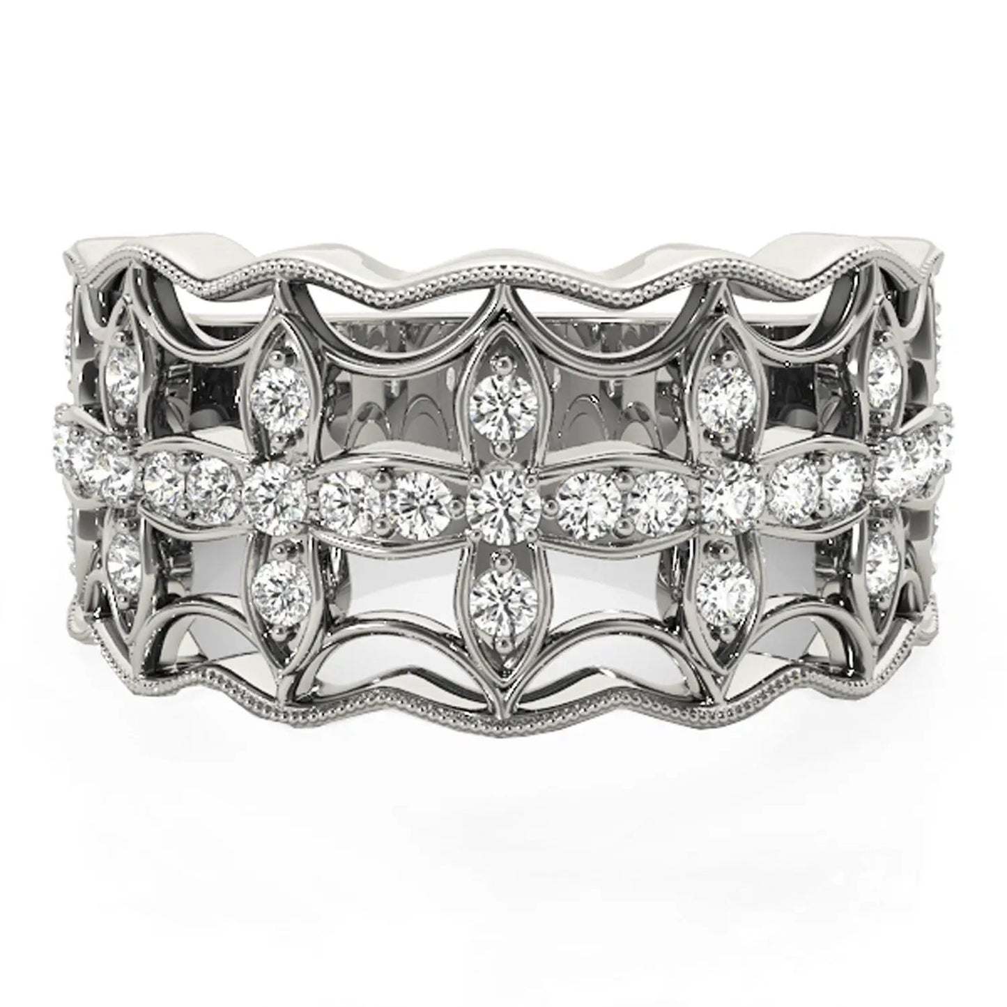 Diamond Four-Leaf Clover Ring in 14k White Gold with pavé diamonds on Tampa Home & Garden Store