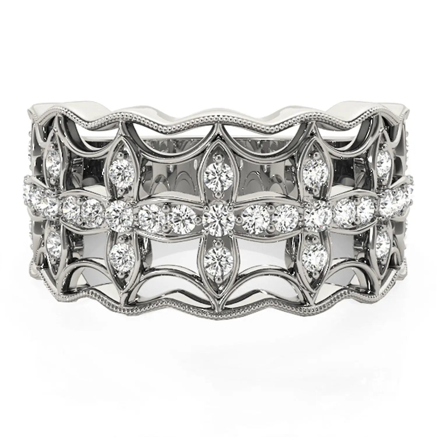 Diamond Four-Leaf Clover Ring in 14k White Gold with pavé diamonds on Tampa Home & Garden Store